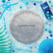 スモーキーブルーホワイトグラデーションシルバーグラムレパードプリント ペーパープレート (パーティー)