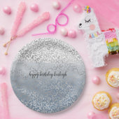 スモーキーブルーホワイトグラデーションシルバーグラムレパードプリント ペーパープレート (パーティー)