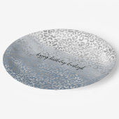スモーキーブルーホワイトグラデーションシルバーグラムレパードプリント ペーパープレート (アングル)