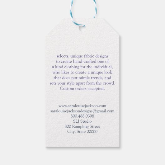 スモーキーブルーモノグラムハンドメイド服ラベル ギフトタグ (裏面)