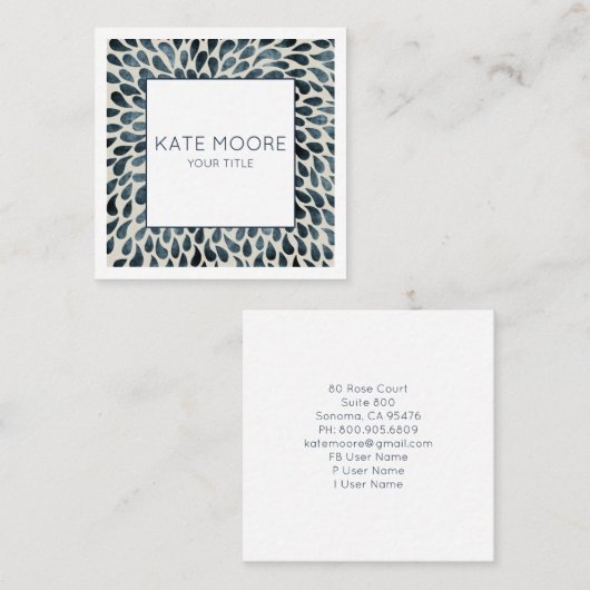 スモーキーブルー絞り染めティアドロップパターンプロフェッショナル スクエア名刺 (正面/裏面)