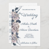 スモーキーブルー&赤面ボホバラ結婚式招待状 招待状 (正面/裏面)