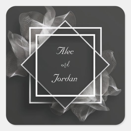 スモーキーメッシュエレガントレイヤ結婚ブラック スクエアシール (正面)