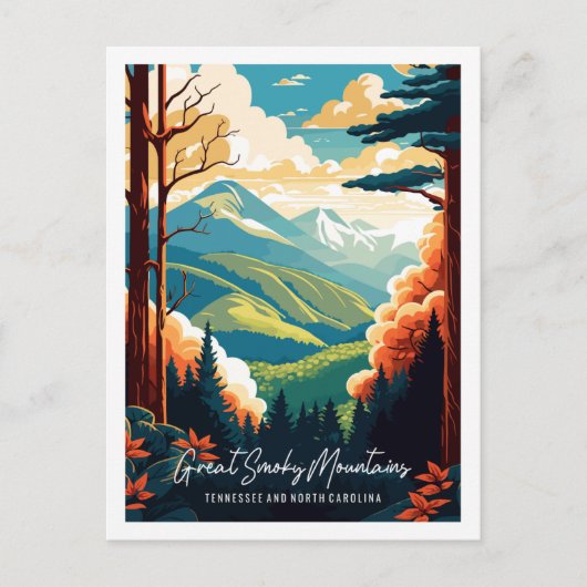 スモーキー素晴らしマウンテンズヴィンテージ旅行イラストレーション ポストカード (正面)