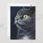 スモーキー |グリーンアイドブルーグレー猫ポートレート ポストカード (正面/裏面)