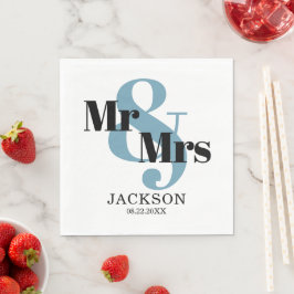 スモーキー ブルー ブラックのMr. & Mrs. ウェディング スタンダードランチョンナプキン