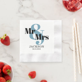 スモーキー ブルー ブラックのMr. & Mrs. ウェディング 縁ありカクテルナプキン