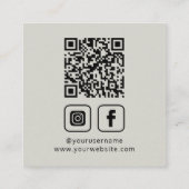 スモーキー ホワイト ソーシャル メディア QRコード ロゴ スクエア名刺 (裏面)