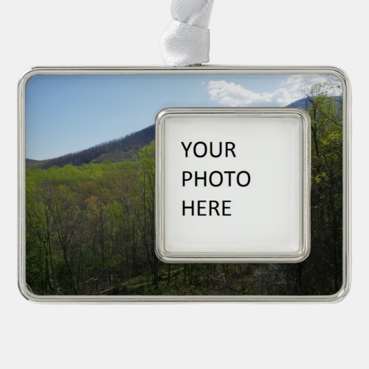 スモークの山々の春風景 シルバープレートフレームオーナメント (正面)