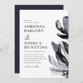 スモークエレガントフラワーズサイド文字ネイビー結婚ズ 招待状 (正面/裏面)