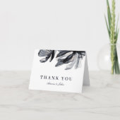 スモークエレガントフラワーネイビー結婚ズ サンキューカード (正面)