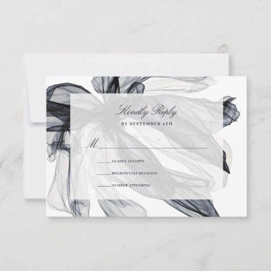 スモークエレガントフローラネイビー結婚ズ 出欠カード