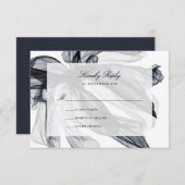 スモークエレガントフローラネイビー結婚ズ 出欠カード (正面/裏面)