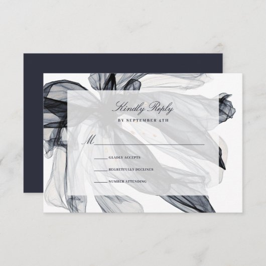 スモークエレガントフローラネイビー結婚ズ 出欠カード (正面/裏面)