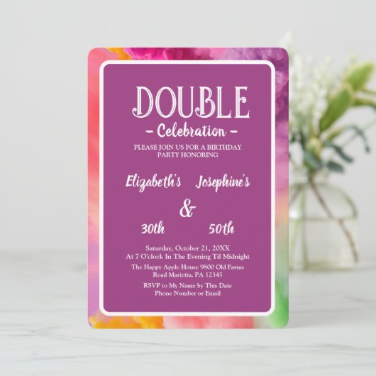 スモークカラフルダブルジョイント誕生祝い 招待状 (スタンド正面)