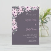 スモークグレー+ピンクの花が可愛いロマンティックな結婚式 招待状 (スタンド正面)