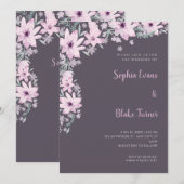 スモークグレー+ピンクの花が可愛いロマンティックな結婚式 招待状 (正面/裏面)