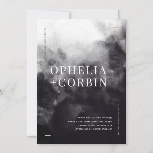 スモークダークブラックミニマル結婚ズ 招待状 (正面)