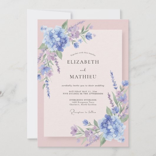 スモークツリーとアジサイのライラックユーカリの結婚式 招待状 (正面)