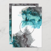 スモークティール(緑がかった色)とグレー結婚式招待状 招待状 (正面/裏面)