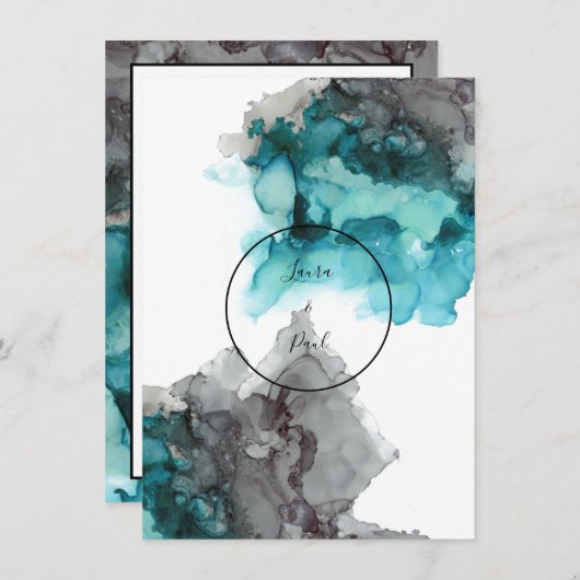 スモークティール(緑がかった色)とグレー結婚式招待状 招待状 (正面/裏面)