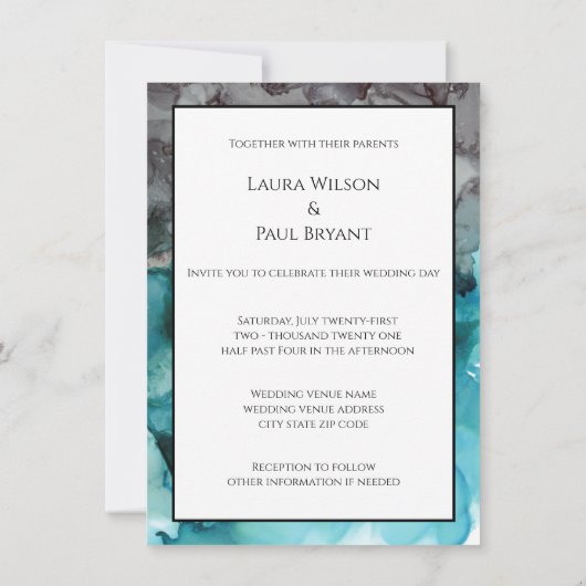 スモークティール（緑がかった色）とグレー結婚式招待状 招待状 (裏面)