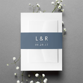 スモークネイビーブルーとアイボリー結婚ズモノグラム 招待状ベリーバンド