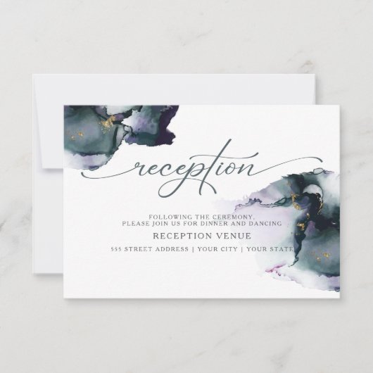 スモークパープル深いほこりっぽいシアン抽象芸術水色 招待状 (正面)