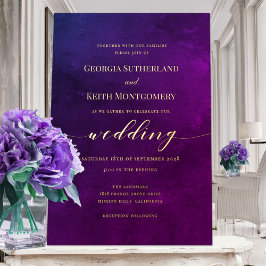 スモークパープル&金ゴールドエレガントな結婚式 箔招待状