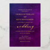 スモークパープル&金ゴールドエレガントな結婚式 箔招待状 (正面)