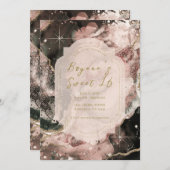 スモークピンク銀河系水彩金ゴールドスイーツl6 招待状 (正面/裏面)