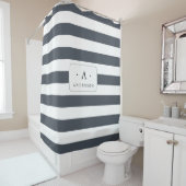 スモークブルーストライプファミリー名&モノグラム シャワーカーテン (インサイチュ)