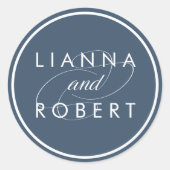 スモークブルーパーソナライズされた結婚ズ ラウンドシール (正面)