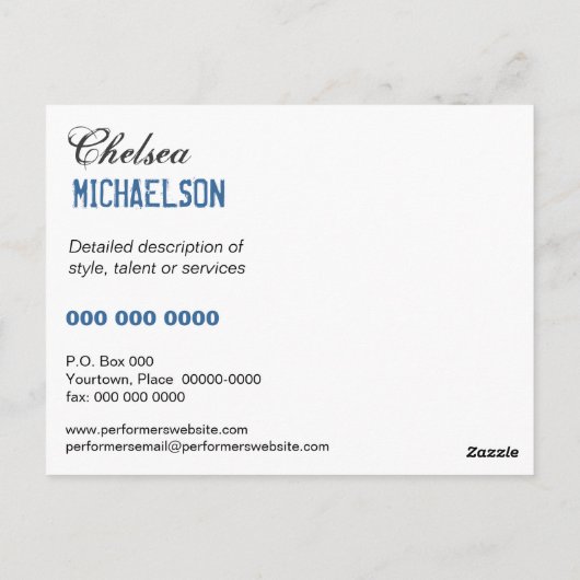 スモークマイクのパフォーマーのプロモーション ポストカード (裏面)