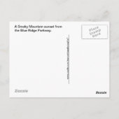 スモークマウンテンサンセットブルーリッジパークウェイ写真 ポストカード (裏面)