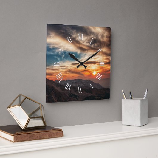 スモークマウンテンズ自然テーマサンセット スクエア壁時計 (オフィス)