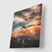 スモークマウンテンズ自然テーマサンセット スクエア壁時計 (傾斜)