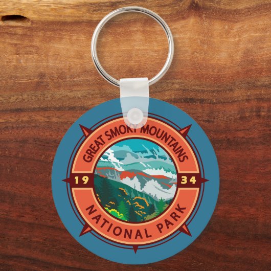 スモーク素晴らしマウンテンズナショナルパークレトロコンパス キーホルダー (正面)