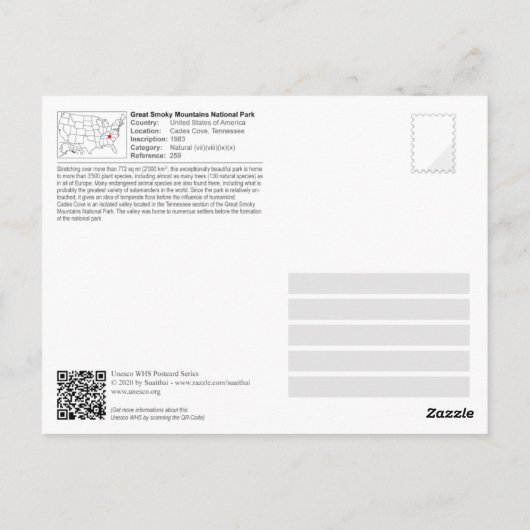 スモーク素晴らしマウンテンズナショナルパーク – カデズコーブ ポストカード (裏面)