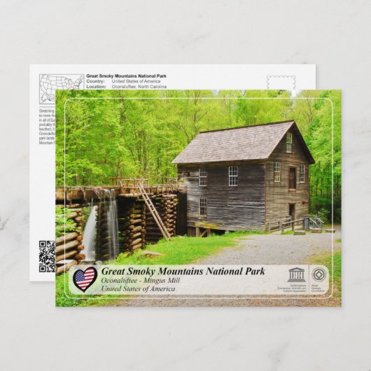 スモーク素晴らしマウンテンズナショナルパーク – ミンガスミル ポストカード (正面/裏面)