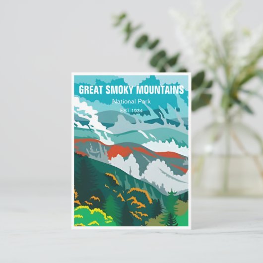 スモーク素晴らしマウンテンズ国立公園ヴィンテージ ポストカード (スタンド正面)