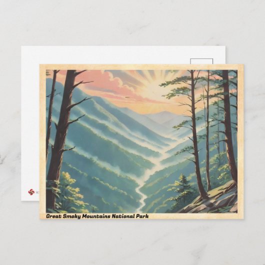 スモーク素晴らしマウンテンズ国立公園ヴィンテージ ポストカード (正面/裏面)