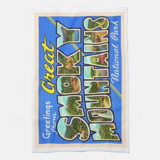 スモーク素晴らしマウンテンヴィンテージはがき キッチンタオル (縦)