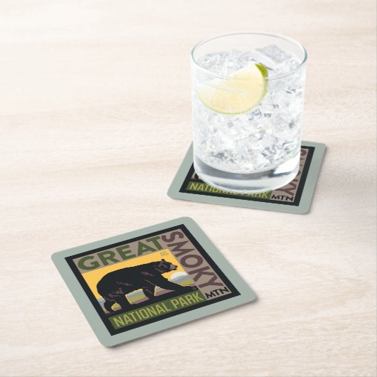 スモーク素晴らしマウンテン国立公園| Bear スクエアペーパーコースター (インサイチュ)