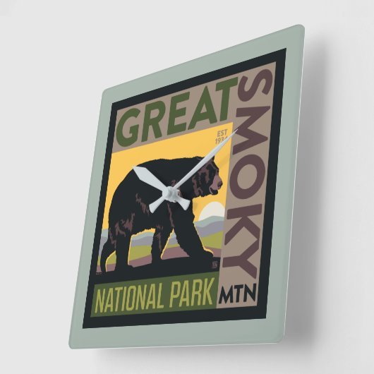 スモーク素晴らしマウンテン国立公園| Bear スクエア壁時計 (傾斜)