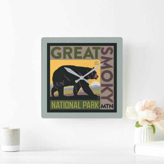 スモーク素晴らしマウンテン国立公園| Bear スクエア壁時計 (ホーム)