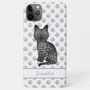 スモーク エジプシャンマウ かわいいキャラクター ネコ + 名前 iPhone 11 PRO MAXケース