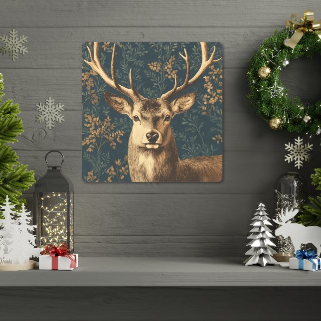 スモールウィリアムモリススタイルヴィンテージディアー メタルプリント (Small William Morris Style Vintage Deer Metal Print)