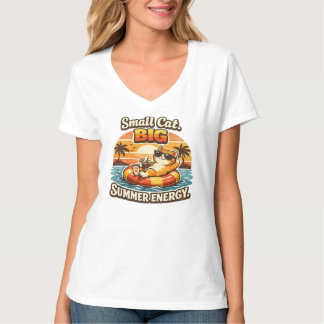 スモールキャットビッグサマーエナジー レトロビーチキャットTシャツ Tシャツ