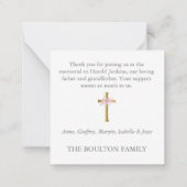 スモールサンキューピンクフローラ金ゴールドクロス葬儀 ノートカード (裏面)